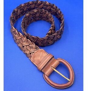 Cognac Brown Genuine Leather Braided Belt Wide Woven Boho Western Earthy Rustic